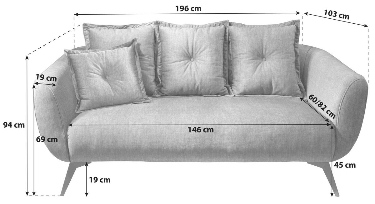 2,5-Sitzer-Sofa Baggio mit Kissen Koralle - Koralle/Schwarz, MODERN, Holz/Textil (196/94/103cm) - Livetastic