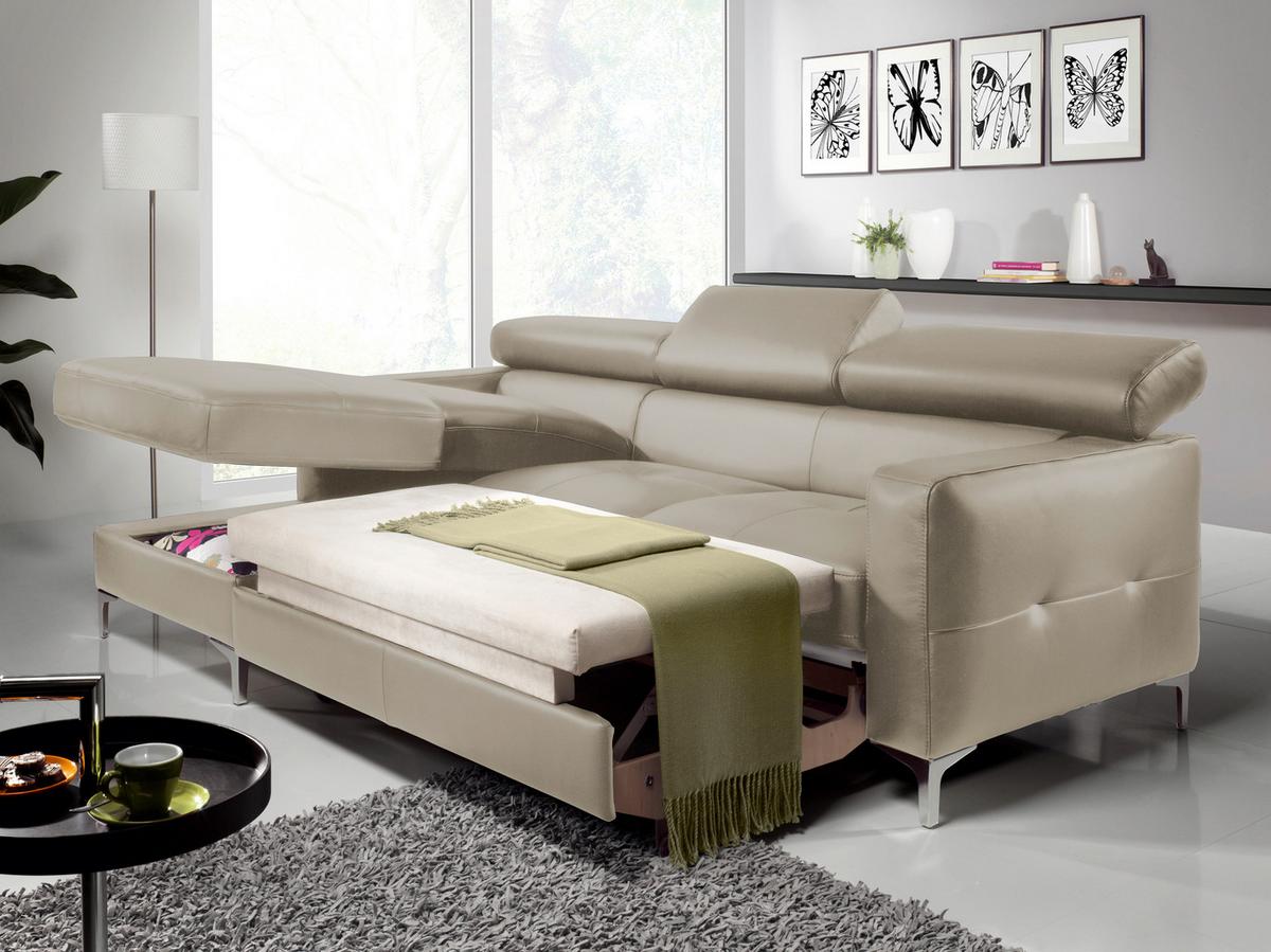 Ecksofa Mit Schlaffunktion Sammy Grau Leder - Chromfarben/Grau, Design, Leder (168/227cm) - Livetastic