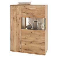 Highboard teilmassiv B: 90 cm Santori Eichefarben - Eichefarben/Schwarz, Design, Glas/Holz (90/122/37cm) - Livetastic