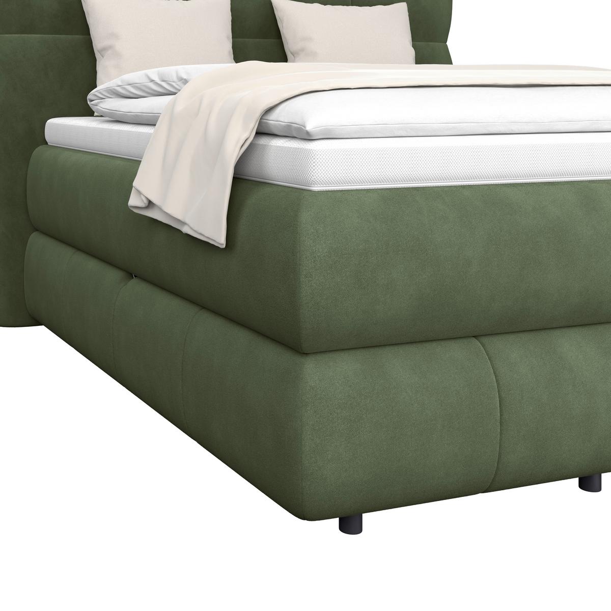 Boxspringbett Carmelo Dunkelgrün 140x200 cm H5 - Dunkelgrün/Schwarz, Trend, Textil (140/200cm)