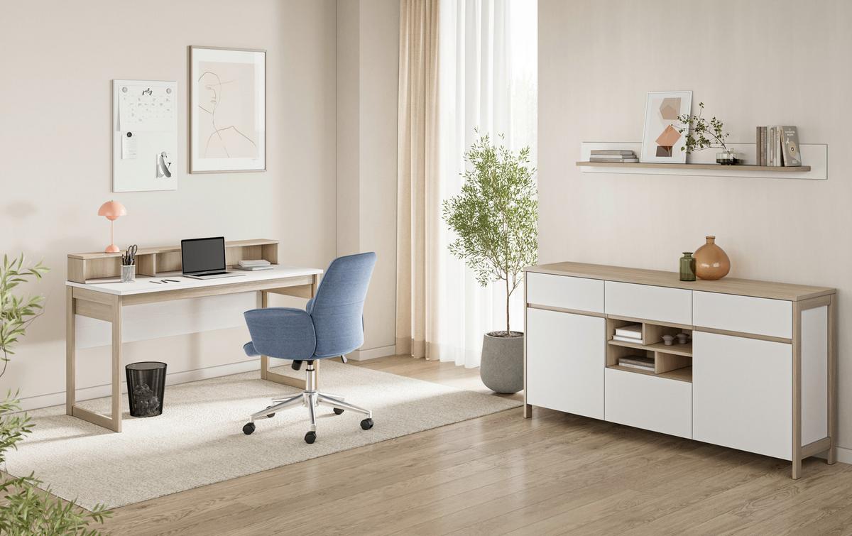 Sideboard Stranda Weiß/Eiche B: 164cm - Eichefarben/Weiß, Design, Holzwerkstoff (164/85/39cm) - MID.YOU
