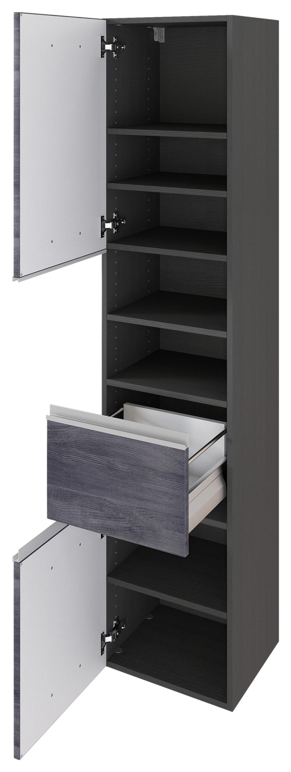 Hochschrank Mit Soft-Close Arezzo 40cm, Graphit/Eiche - Silberfarben/Graphitfarben, Basics, Holzwerkstoff (40/180/35cm) - Held