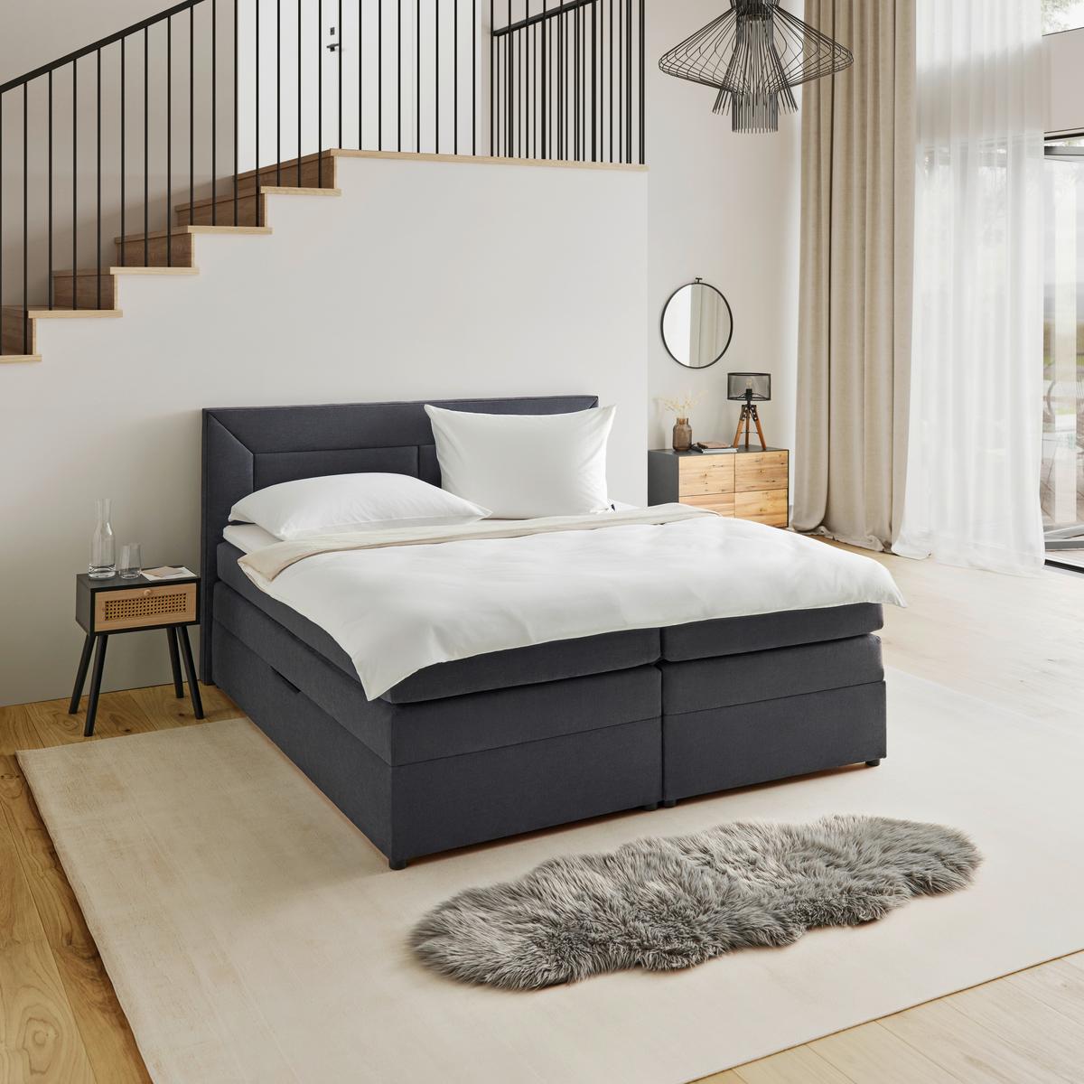 Postel Boxspring s topperem Maja, 180x200 - šedá/černá, Moderní, dřevo/textil (180/200cm) - Bessagi Home