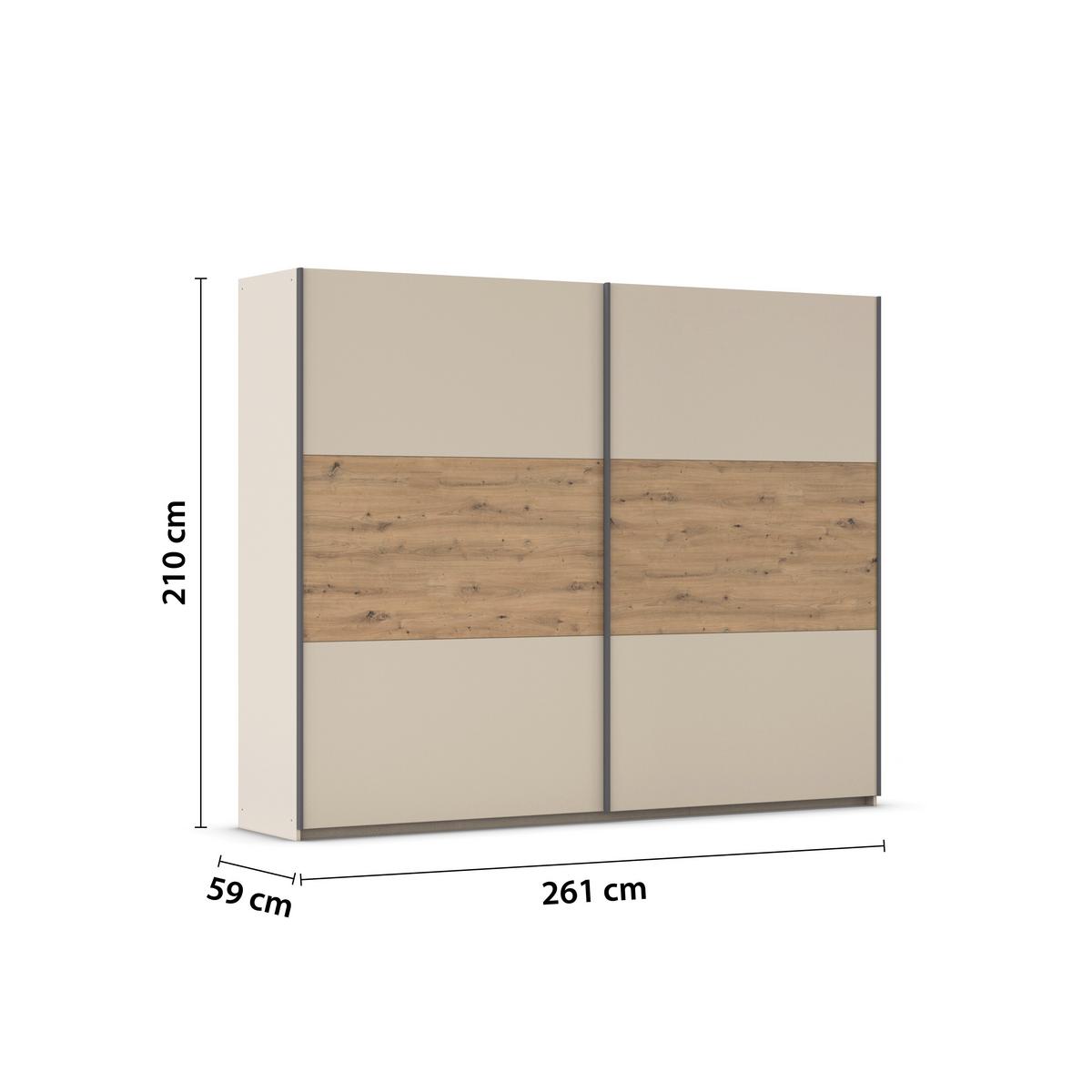 Skříň s posuv. dveřmi ELMAU šampanská/dub Artisan - dub artisan/šampaňská, Konvenční, kov/kompozitní dřevo (261/210/59cm) - Premium Living