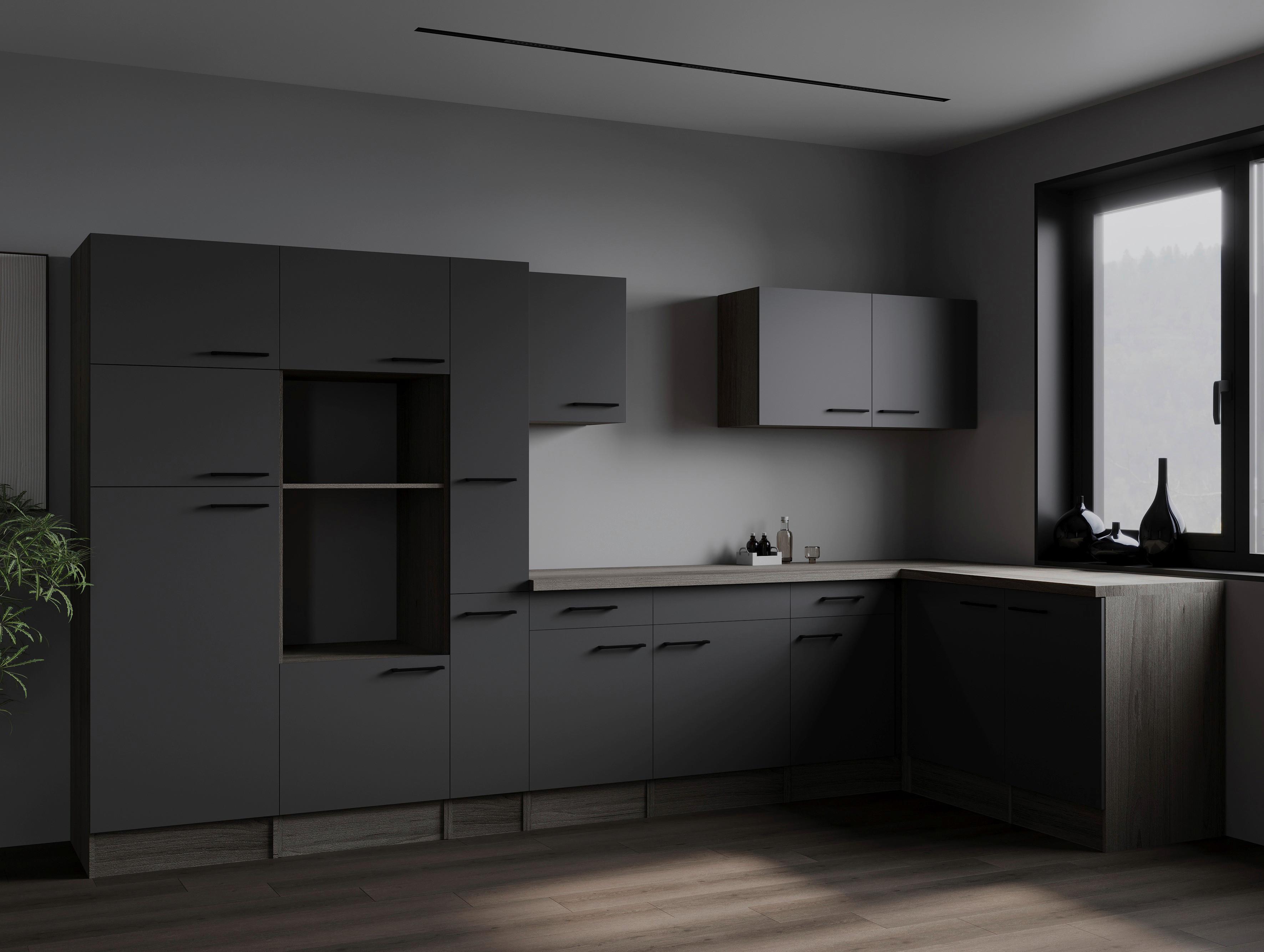 Eckküche Oliver Grau, Eiche Dekor S: 370x172cm - Eichefarben/Grau, Design, Holzwerkstoff (370/172cm) - Respekta