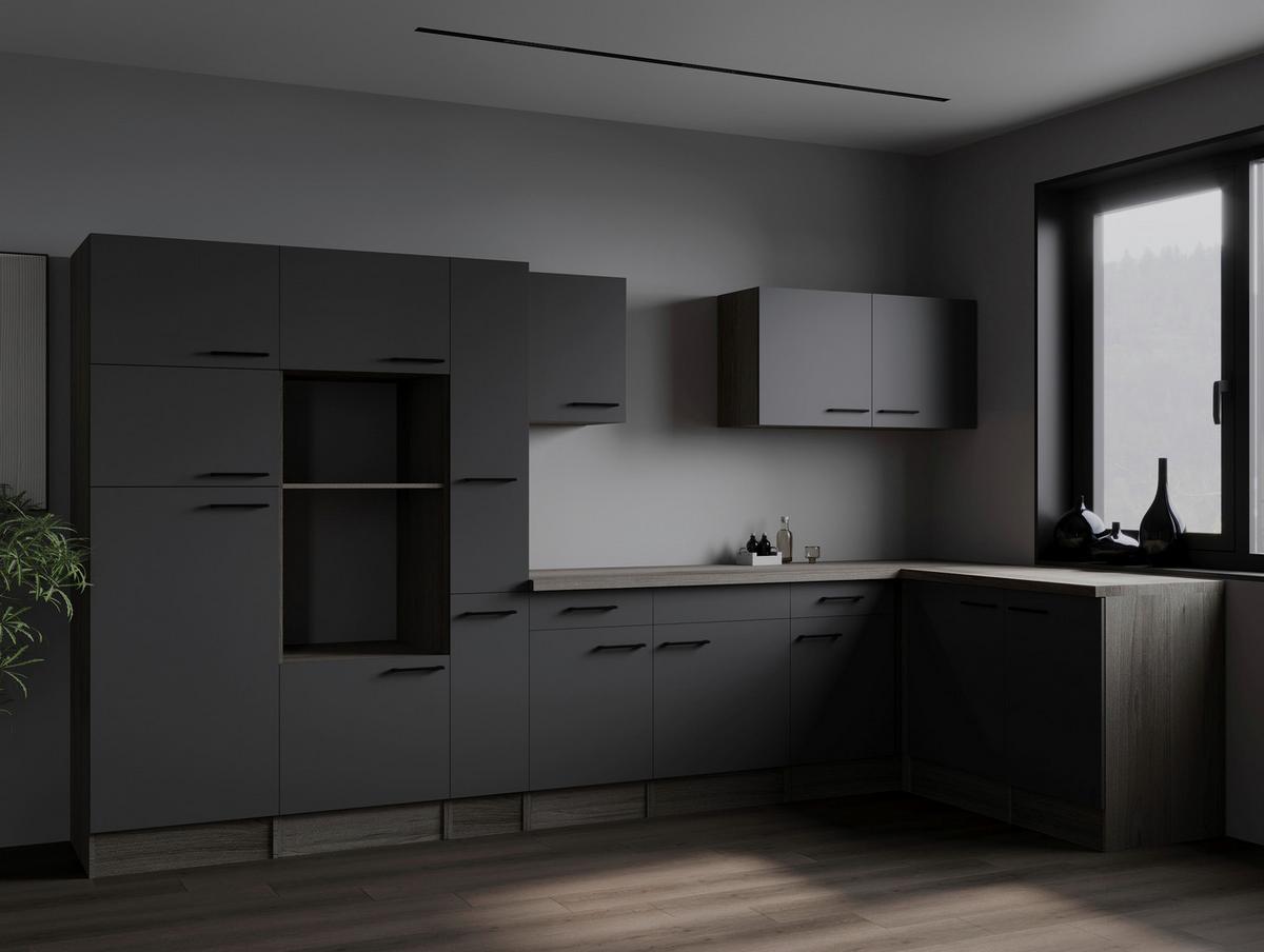 Eckküche Oliver Grau, Eiche Dekor S: 370x172cm - Eichefarben/Grau, Design, Holzwerkstoff (370/172cm) - Respekta