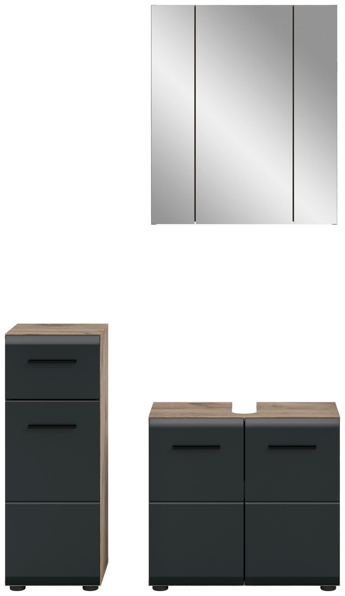 Badezimmer Ice Schwarz/Eiche Dekor B: 90cm - Eiche dunkel/Schwarz, Basics, Holzwerkstoff (90cm) - MID.YOU