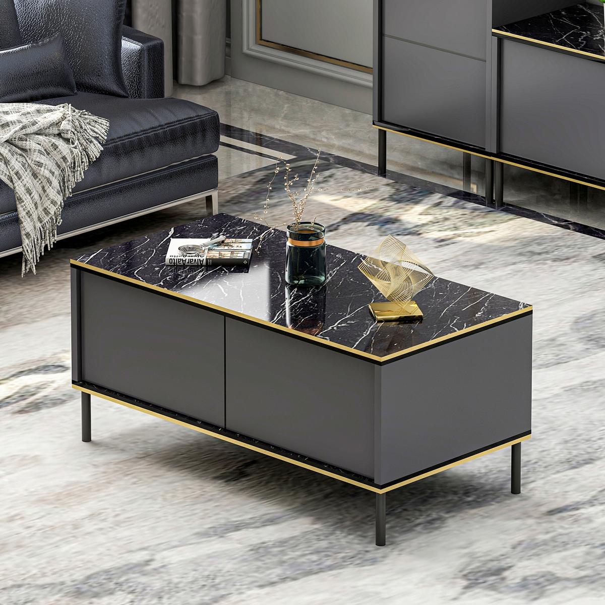 Couchtisch Imaj Anthrazit/schwarz B: 90 Cm - Anthrazit/Schwarz, Design, Holzwerkstoff/Metall (90/45/40cm) - Livetastic