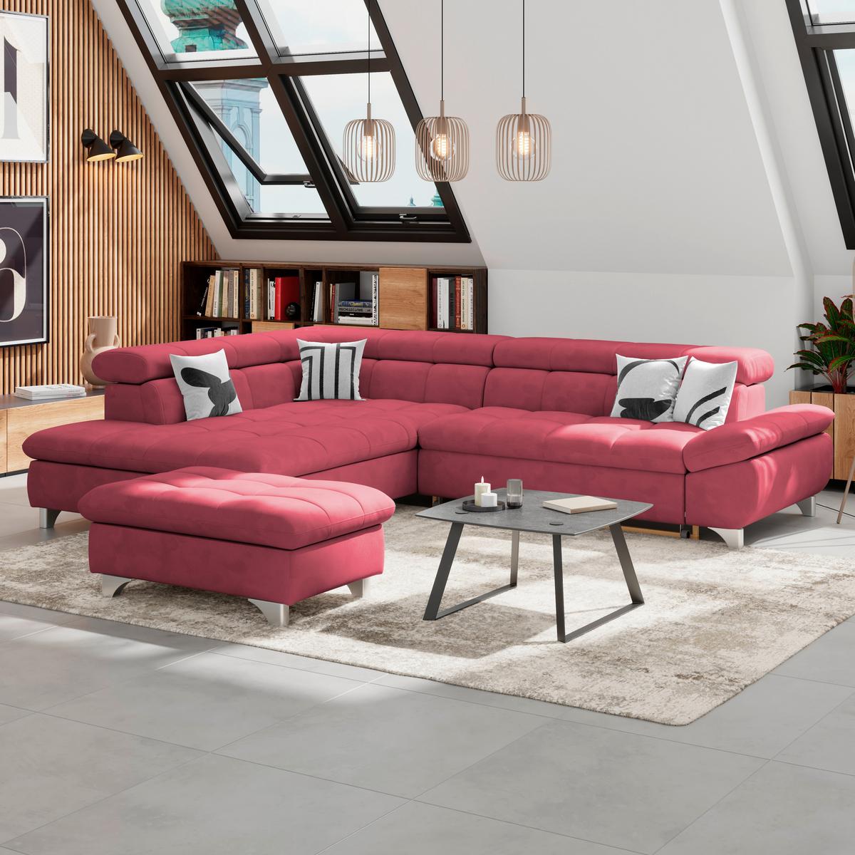 Ecksofa Gemini Chenille Rot, B: 234cm - Chromfarben/Rot, KONVENTIONELL, Textil (234/312cm)