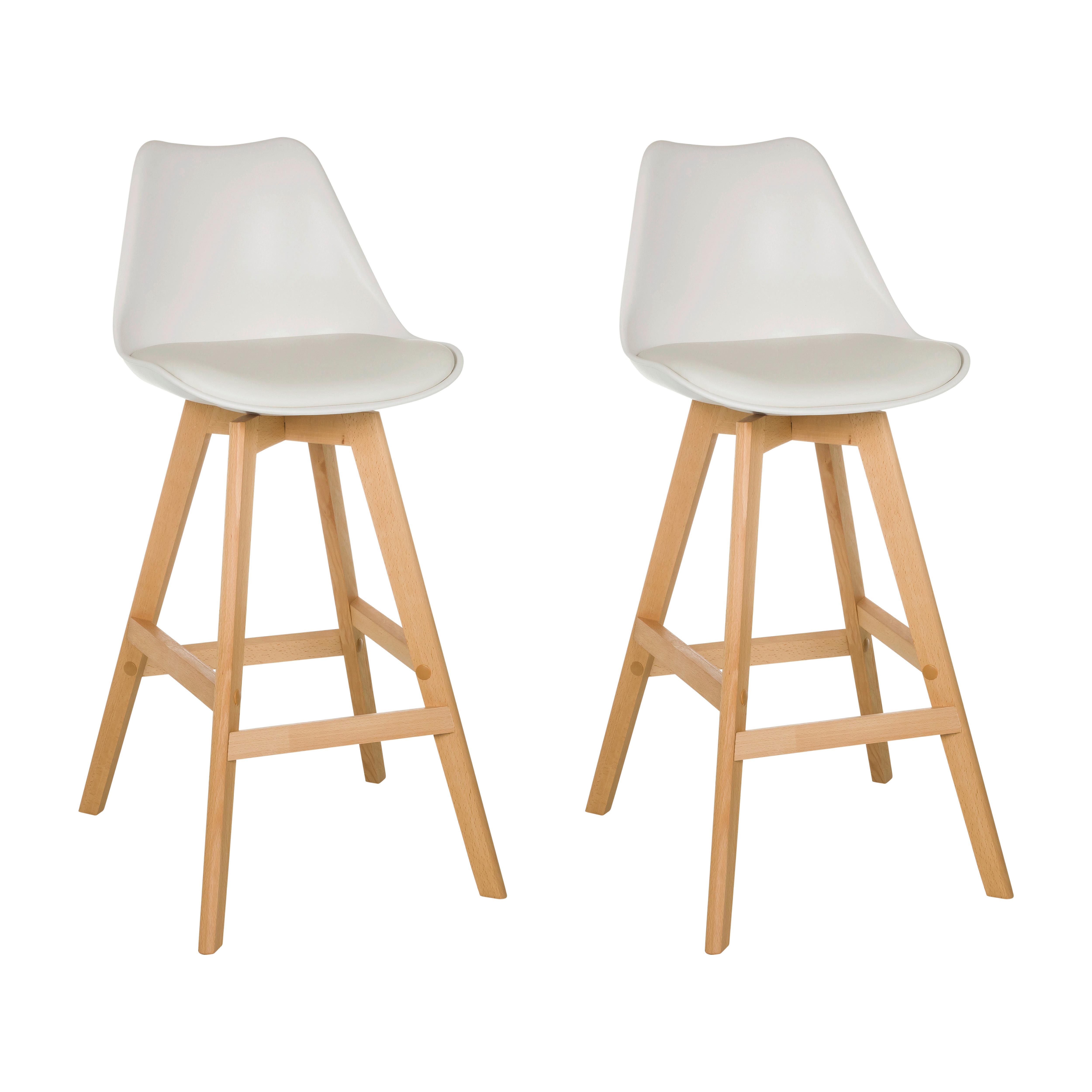 Barhocker-Set Scandi High Weiß B: 51 cm - Buchefarben/Weiß, MODERN, Holz/Kunststoff (51/99/51cm) - MID.YOU