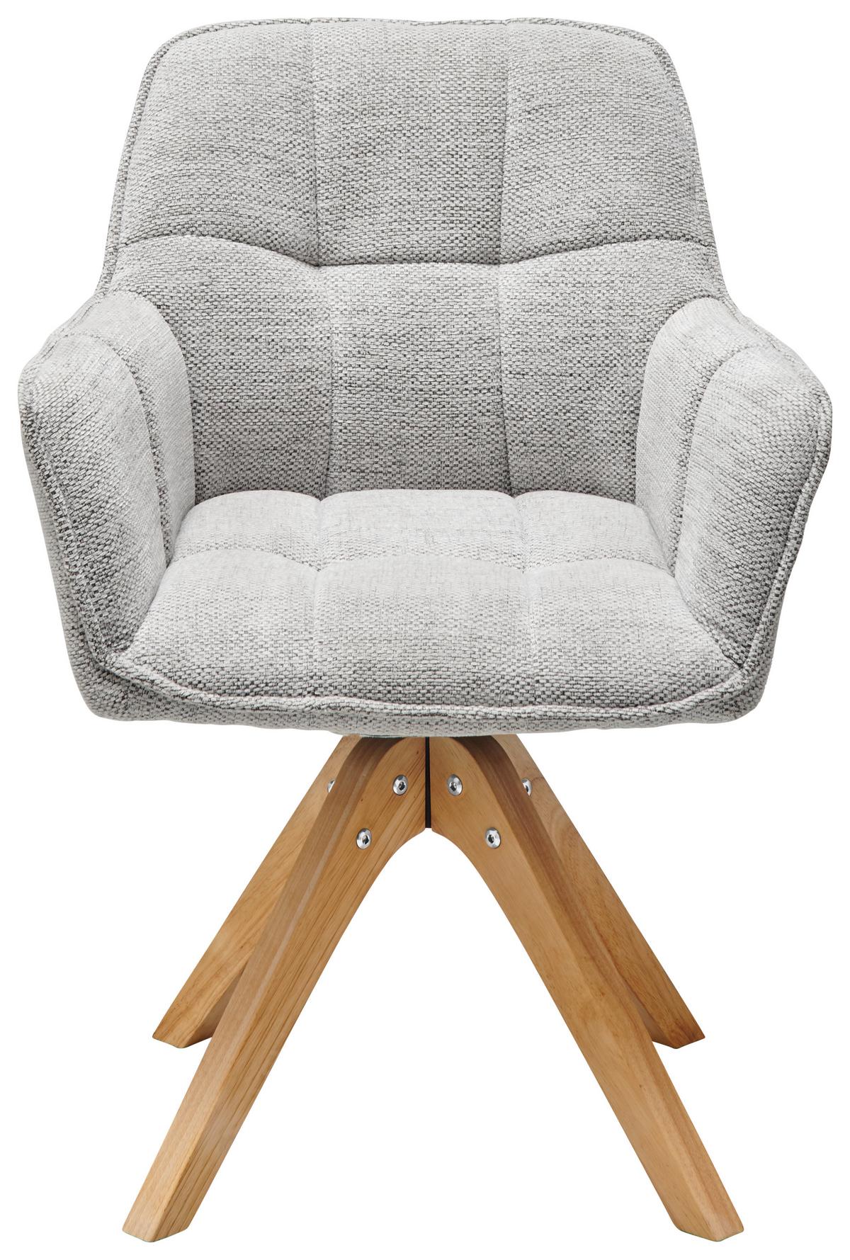 Armlehnstuhl Kerry Hellgrau, Echtholz Beine - Eichefarben/Hellgrau, LIFESTYLE, Holz/Textil (61/85/63cm) - Livetastic