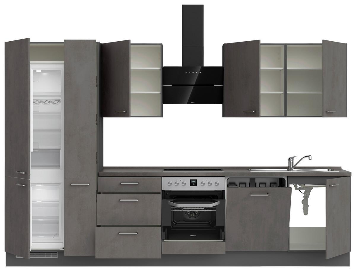 Kuchynská linka 330 cm, bridl.šedý betón/bridl.šedá - farba ušľachtilej ocele/bridlicová, Modern, kov/kompozitné drevo (330cm) - Nobilia