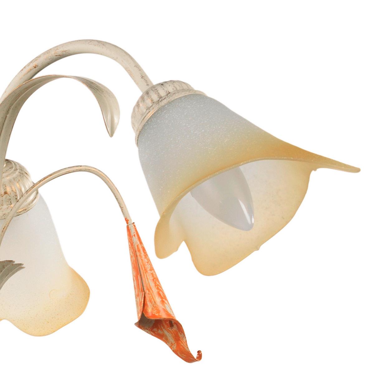 Kronleuchter 4722/3 3xe14 Weiß Schmiedeeisen - Weiß, Natur, Glas/Metall (60/100cm)