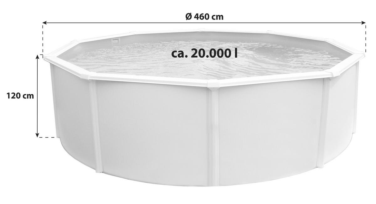 Stahlwandpool Rund Set Steely De Luxe Mit Pumpe Ø 460 Cm - Weiß, MODERN, Metall (460/120cm)