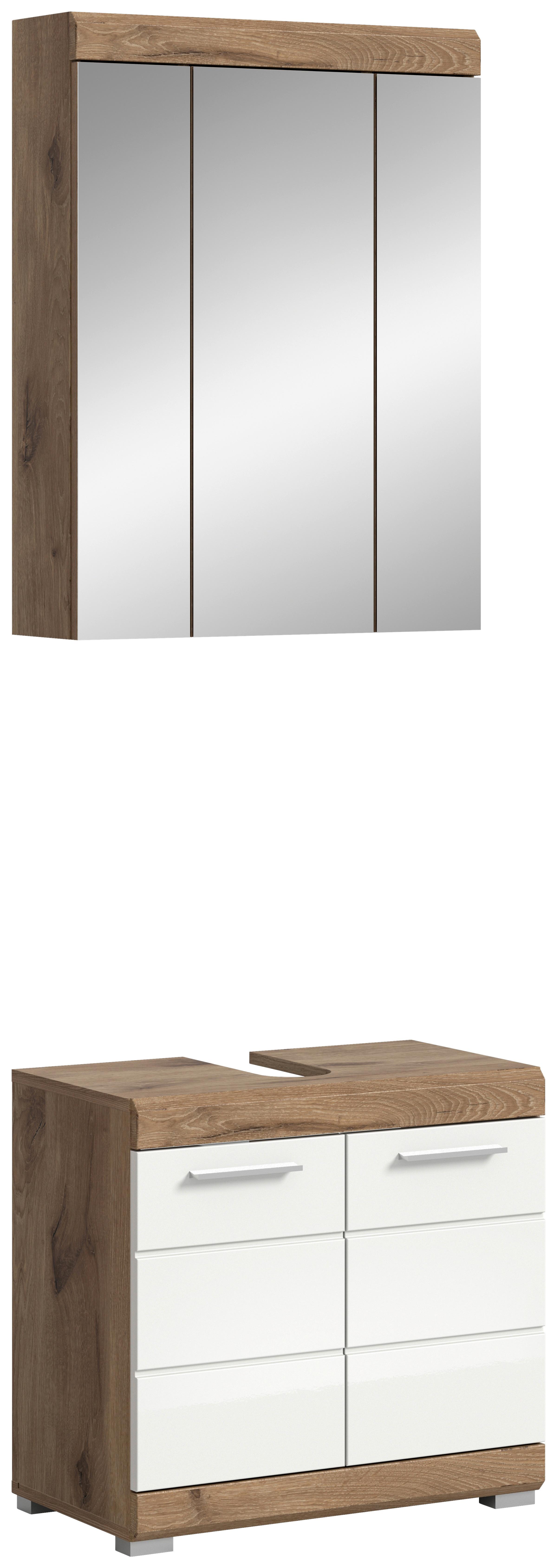 Badezimmer Wave Eichefarben Dekor Weiß Hg - Eichefarben/Weiß Hochglanz, MODERN, Glas/Holzwerkstoff (60cm) - MID.YOU