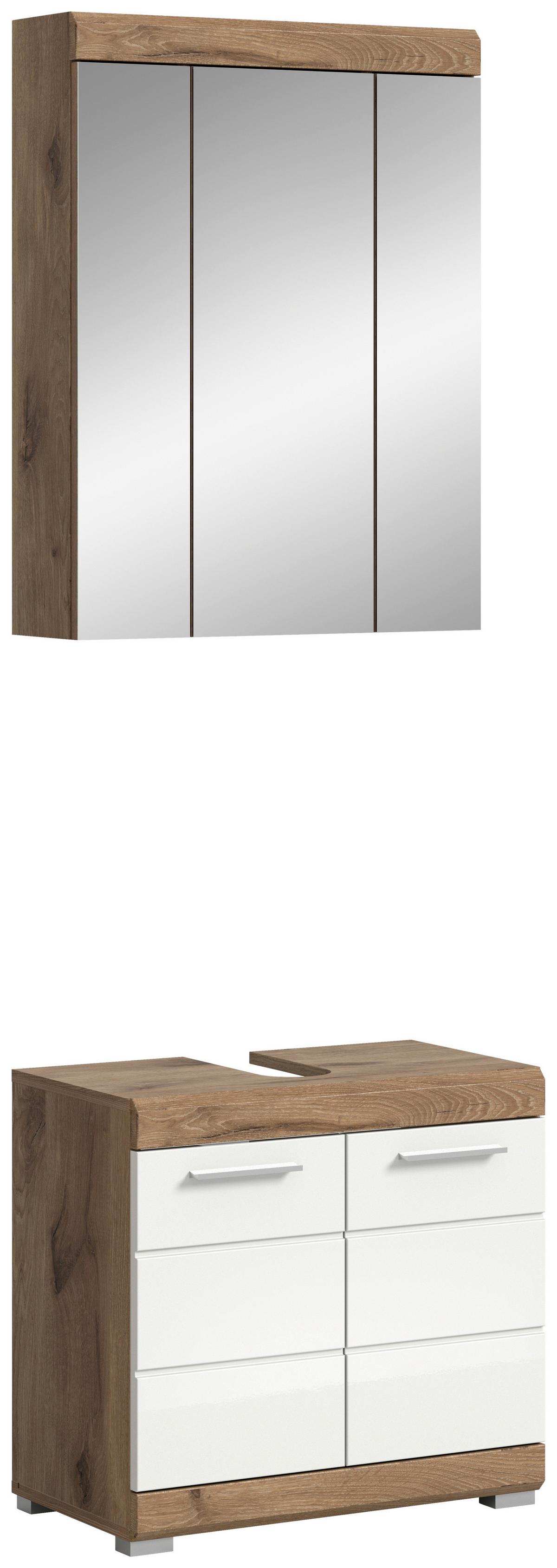Badezimmer Wave Eichefarben Dekor Weiß Hg - Eichefarben/Weiß Hochglanz, MODERN, Glas/Holzwerkstoff (60cm) - MID.YOU