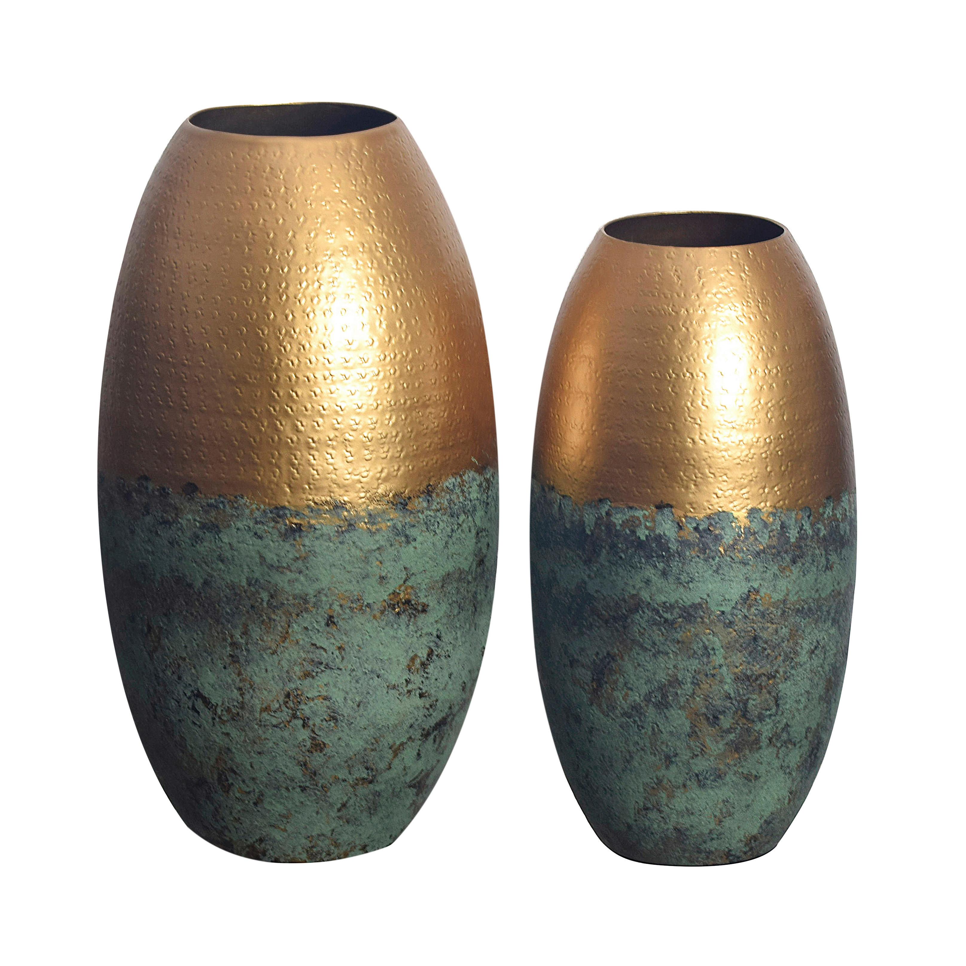 Dekovase 2er Set Goldfarben B: 25 cm - Goldfarben, Design, Metall (25/47/25cm) - Livetastic