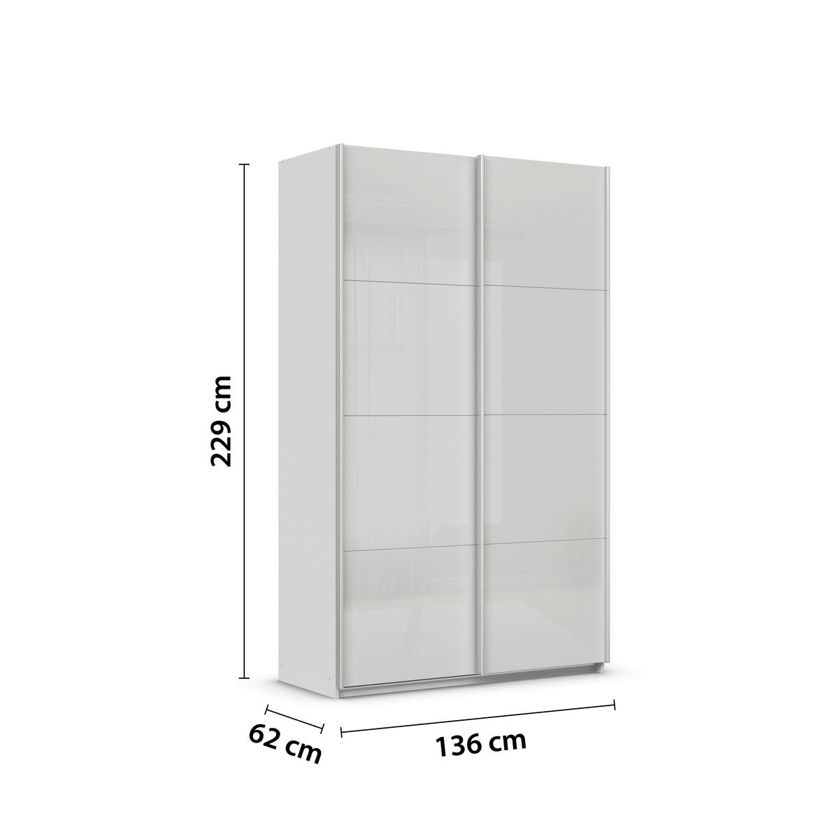 Tolóajtós Szekrény Feldkirch 136/229 Cm - világosszürke/magasfényű szürke, Modern, faalapú anyag/Üveg (136/229/62cm)