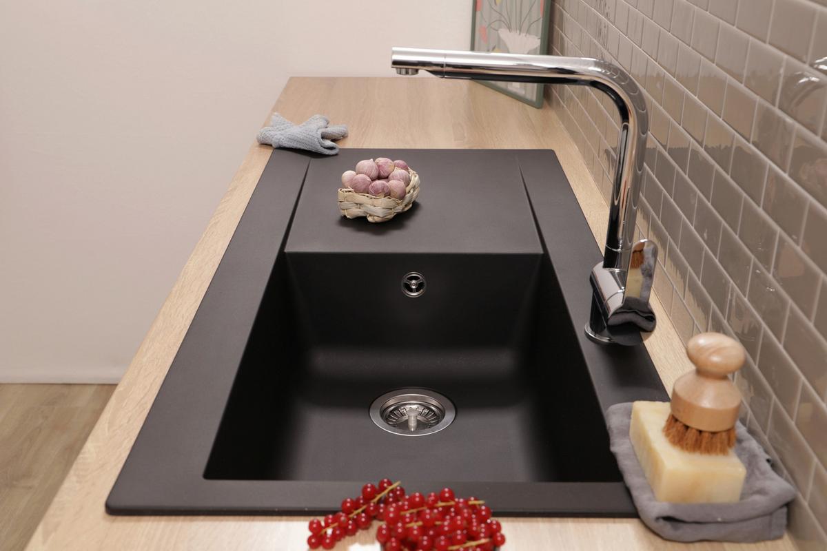 SPÜLE Schwarz B: 100cm - Schwarz, Trend, Glas/Kunststoff (100/19,8/50cm) - Respekta