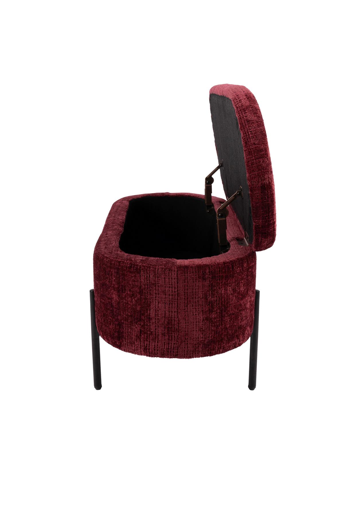 Hockerbank Carla Dunkelrot, L: 95 cm - Schwarz/Dunkelrot, Design, Textil/Metall (95/36/43cm)
