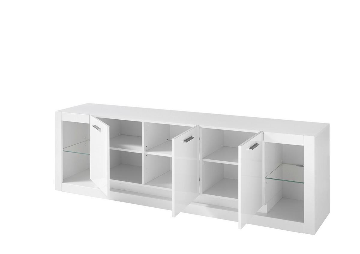 Lowboard Meran Weiß B: 198 cm - Weiß Hochglanz/Weiß, Design, Glas/Holzwerkstoff (198/49/43cm) - MID.YOU