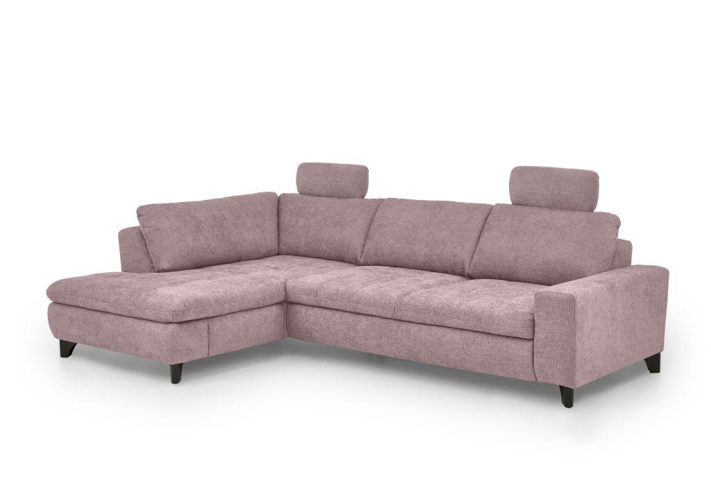 Rohová sedačka LANDO, levá, růžová žinylka PIA,s funkcemi - růžová/černá, Moderní, kov/textil (197/289cm) - Premium Living