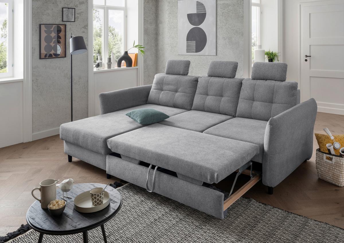 Ecksofa Brizzini Silberfarben S: 176/250-280 Cm - Mintgrau/Silberfarben, MODERN, Holz/Textil (176/250-280cm) - Livetastic