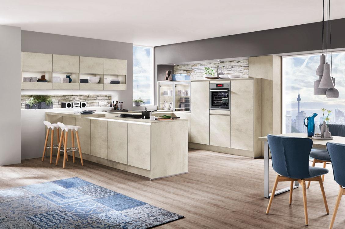 Einbauküche Riga Frei Planbar Modern, Grifflos - Sandfarben, MODERN, Holzwerkstoff - Vertico