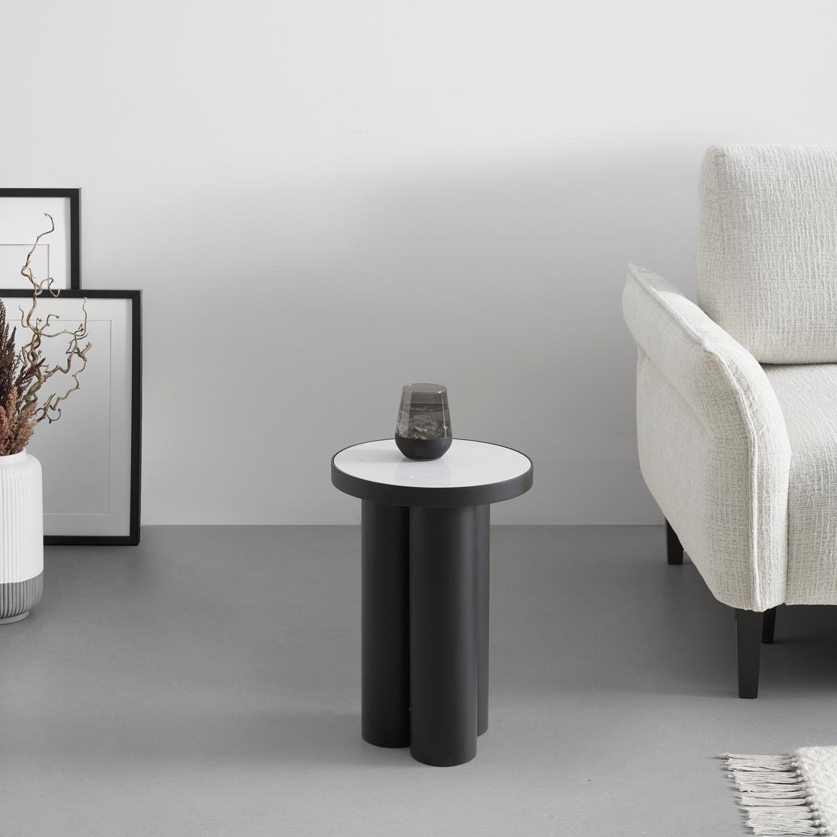 ODKLÁDACÍ STOLEK LYON -TREND- - bílá/černá, Moderní, kov/kámen (31/44cm) - Premium Living