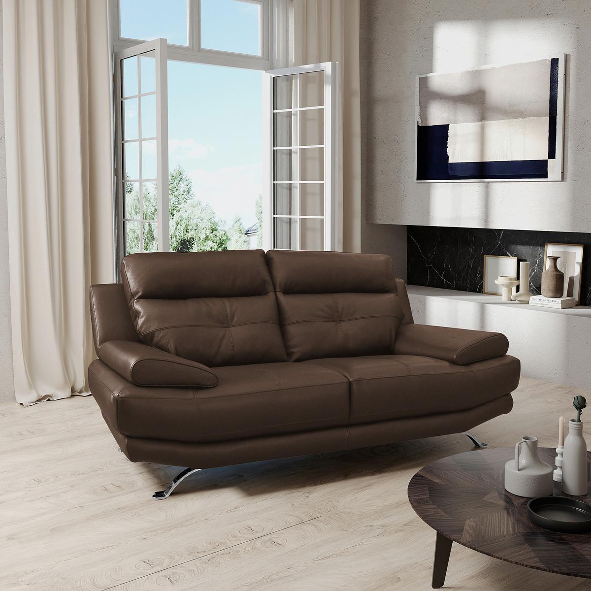 2-Sitzer-Sofa Derby Echtleder Braun B: 185 cm - Chromfarben/Braun, Design, Leder (185/92/99cm) - Livetastic