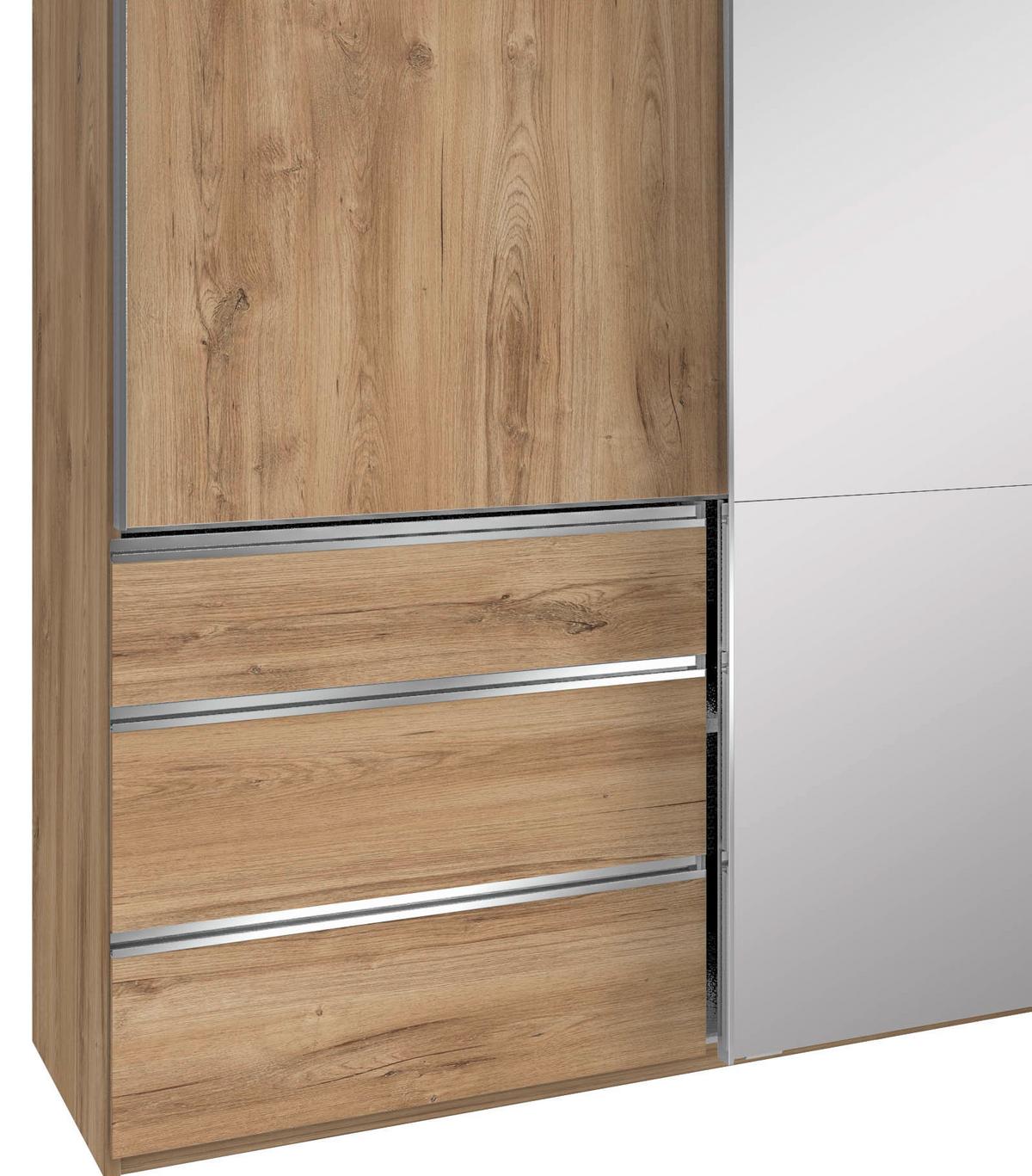 Schwebetürenschrank M. Spiegel + Laden 300cm Level 36a, Eiche - Eichefarben, MODERN, Glas/Holzwerkstoff (300/216/65cm) - Livetastic