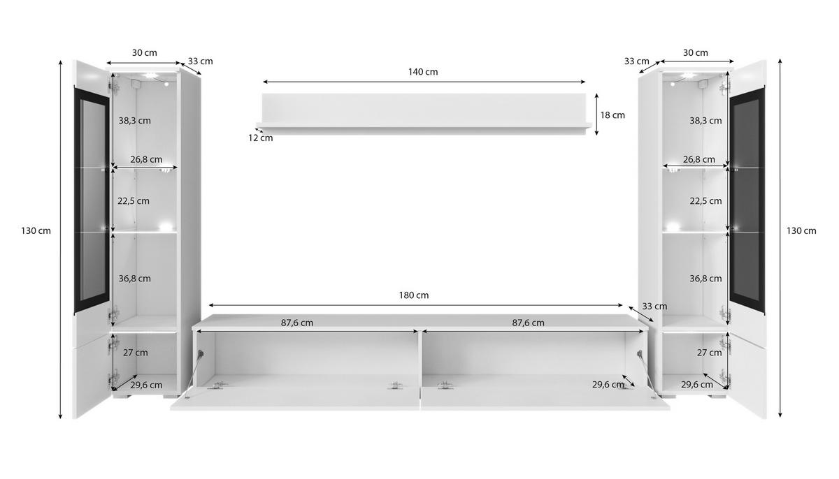 Wohnwand Vera II 4-Teilig Grau B: 240 cm - Grau, Trend, Glas/Holzwerkstoff (240/130/33cm)