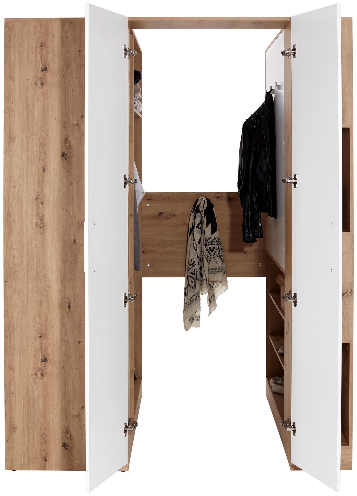 Eckschrank Begehbar mit Regal 150cm Box, Eiche Dekor/Weiß - Weiß/Eiche Artisan, MODERN, Holzwerkstoff (150/205/120cm) - Ondega