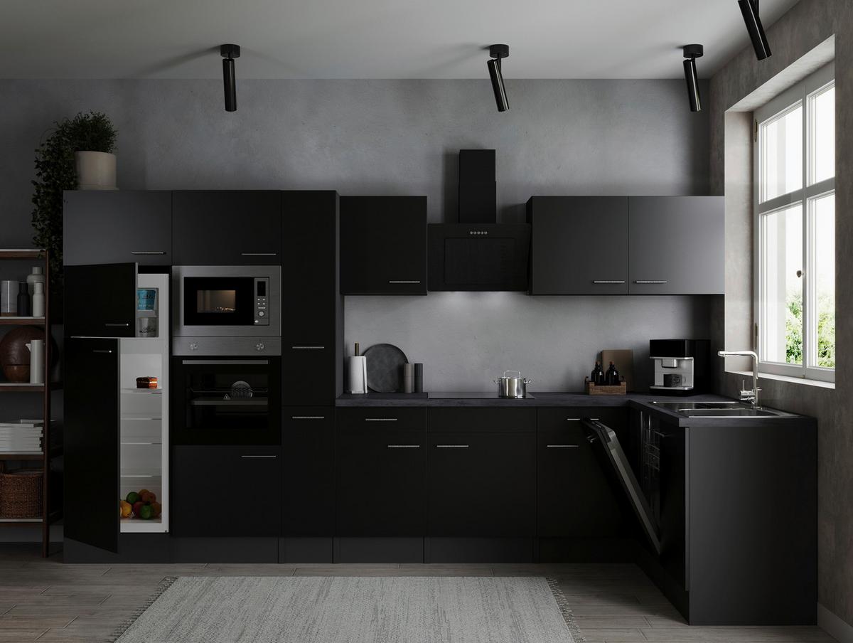 Eckküche Oliver Grau, Schwarz S: 370x172 Cm - Schwarz/Grau, Design, Holzwerkstoff (370/172cm) - Respekta