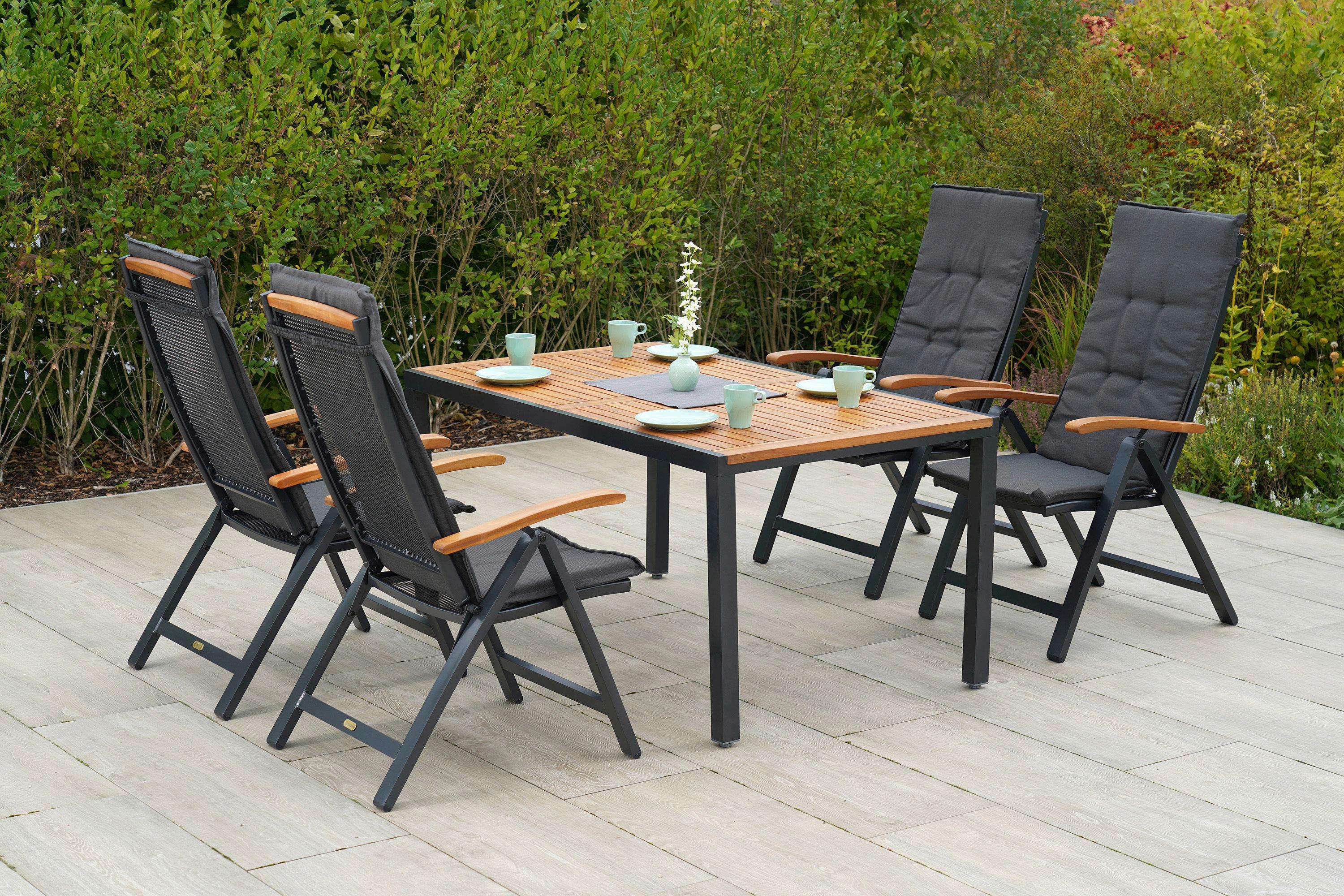 Gartengarnitur 9tlg Tilos aus Holz mit Kissen - Graphitfarben/Naturfarben, MODERN, Holz/Kunststoff - Gardenson