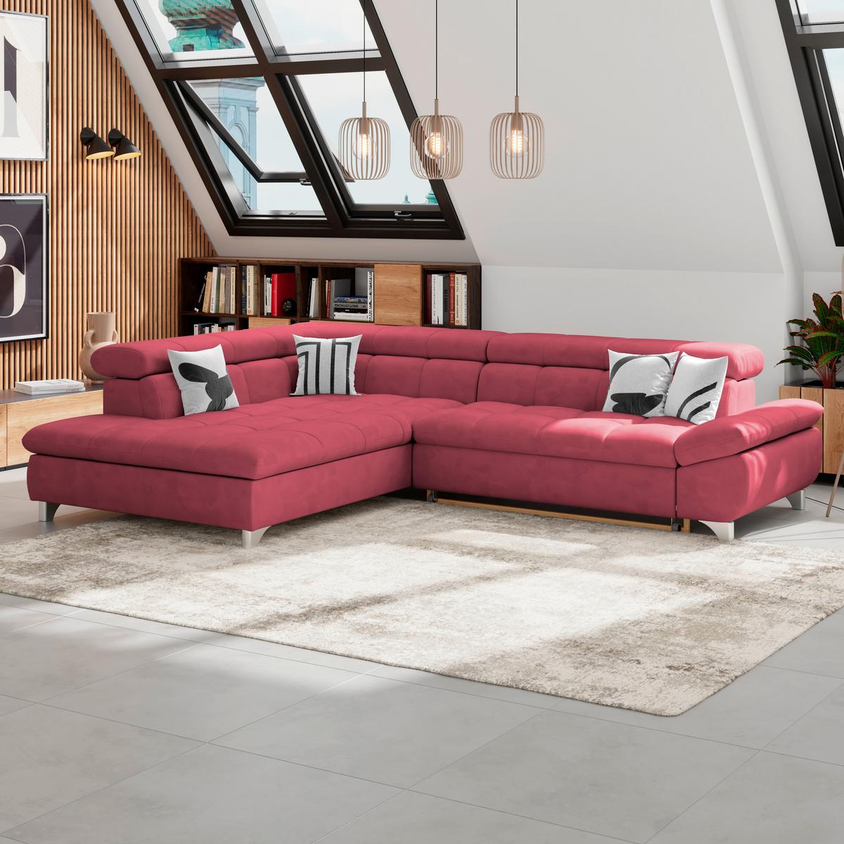 Ecksofa Gemini Chenille Rot, B: 234cm - Chromfarben/Rot, KONVENTIONELL, Textil (234/312cm)