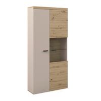 Vitrine Strada Giga Eiche Artisan/Kashmir, B: 91cm - Kaschmir/Schwarz, Trend, Glas/Holzwerkstoff (91/193/32cm)