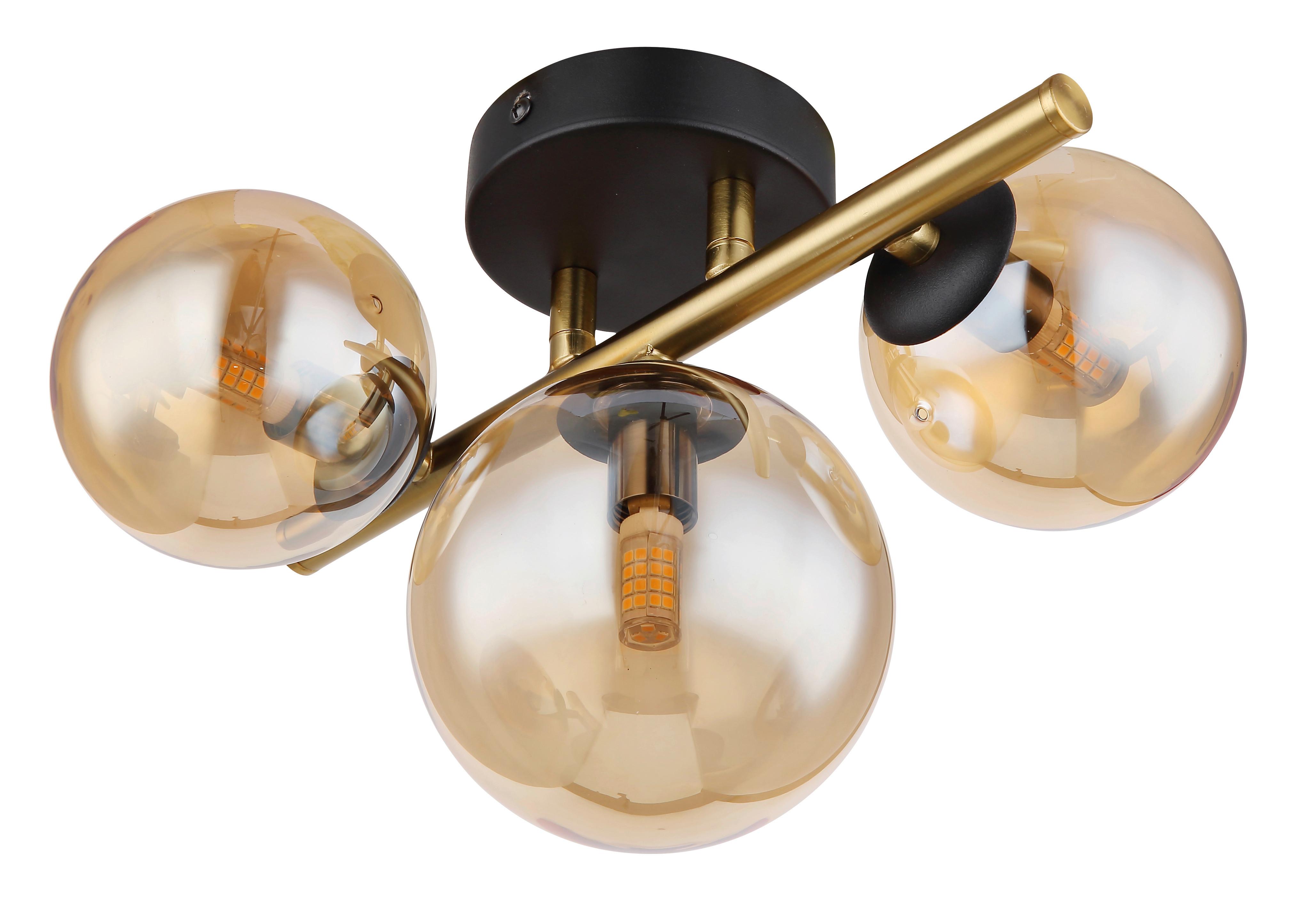 Led Falilámpa 56135-3w - fekete/sárgarézszínű, Design, Üveg/fém (28/21/19cm) - Globo