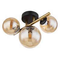 Led Falilámpa 56135-3w - fekete/sárgarézszínű, Design, Üveg/fém (28/21/19cm) - Globo