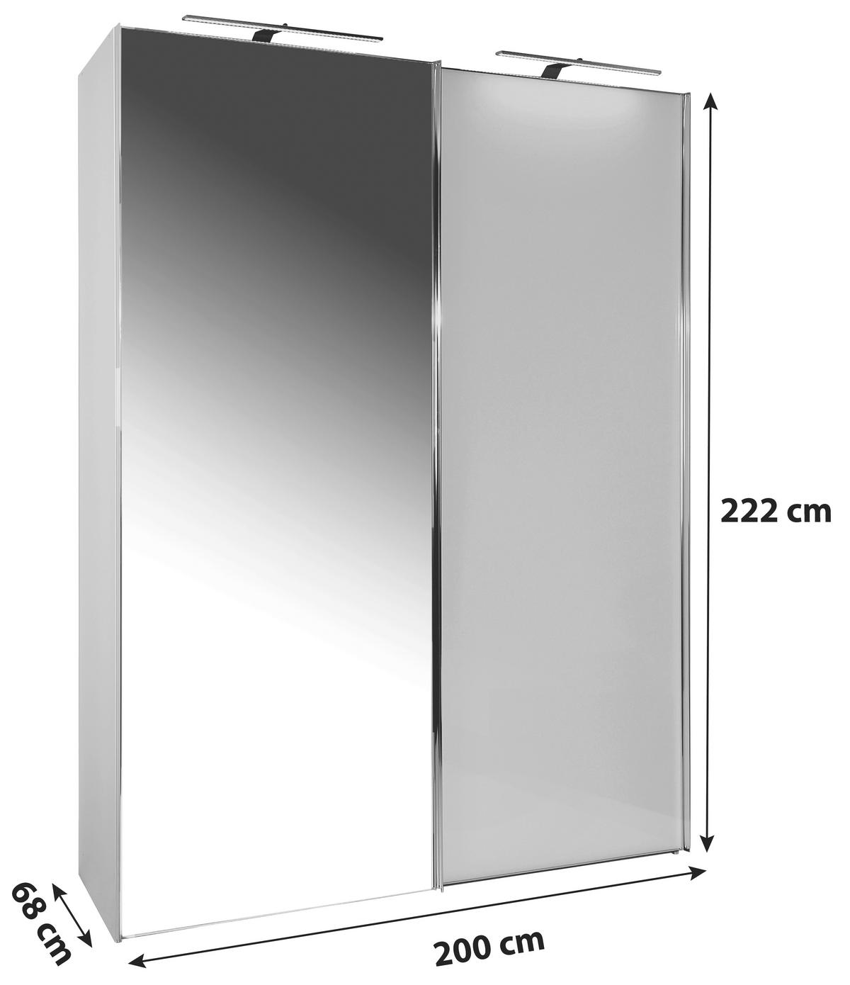 Schwebetürenschrank mit Spiegel 200cm Sonate Rom, Weiß - Weiß, MODERN, Holz/Holzwerkstoff (200/222/68cm) - Luca Bessoni