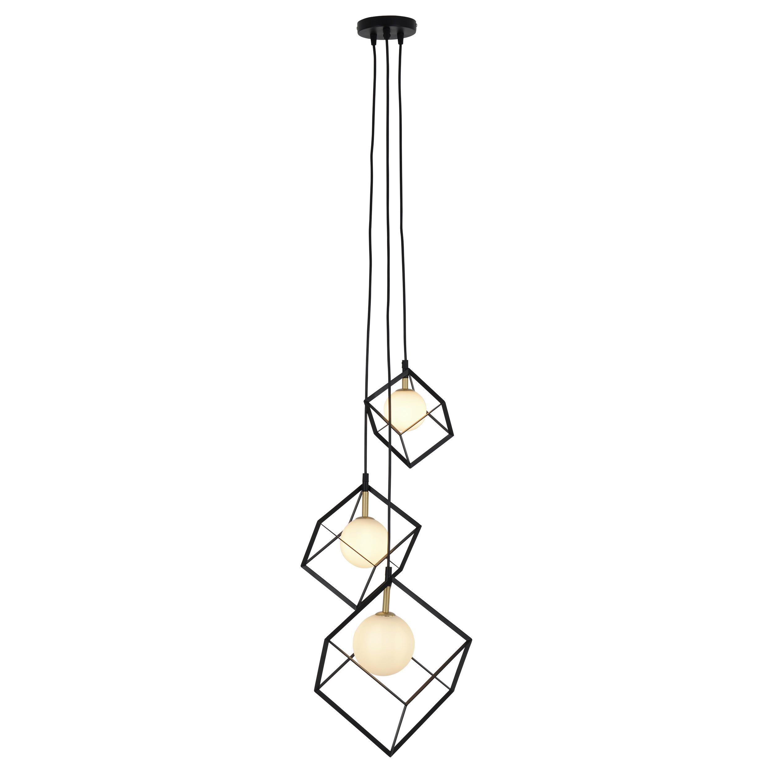 Hängeleuchte Cadre H: 147 cm 3-Flammig, Würfelformen - Goldfarben/Schwarz, Design, Glas/Metall (147cm) - Näve