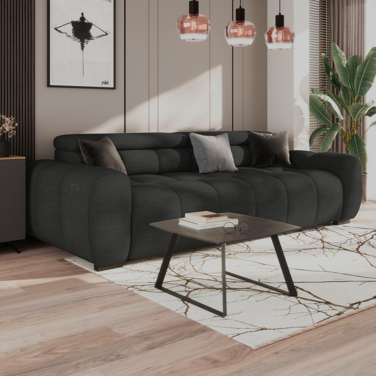 Bigsofa Bull Webstoff schwarz, B: 248 cm - Schwarz, Design, Textil (248/77-97/108cm) - Luca Bessoni