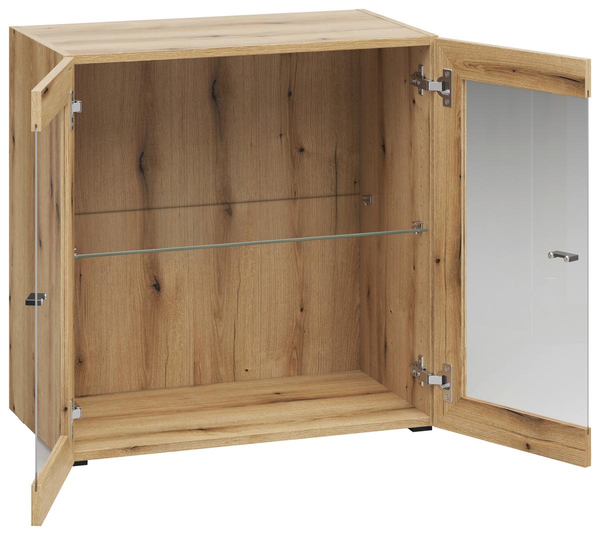 Vitrine 2 Türen, B: 64 cm Sixty-Four, Eichefarben - Eichefarben/Schwarz, Trend, Glas/Holzwerkstoff (64/64/35cm)