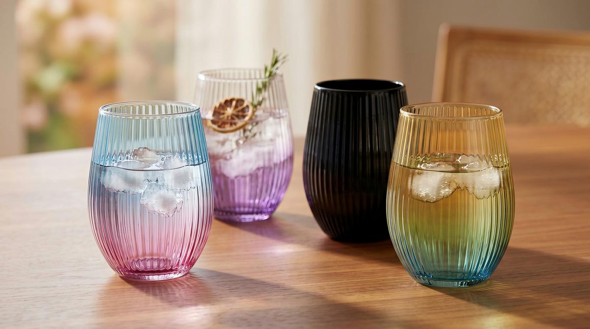 Trinkglas Jessi ca. 610 ml - Gelb/Flieder, MODERN, Glas (9.6/12.5cm) - Luca Bessoni