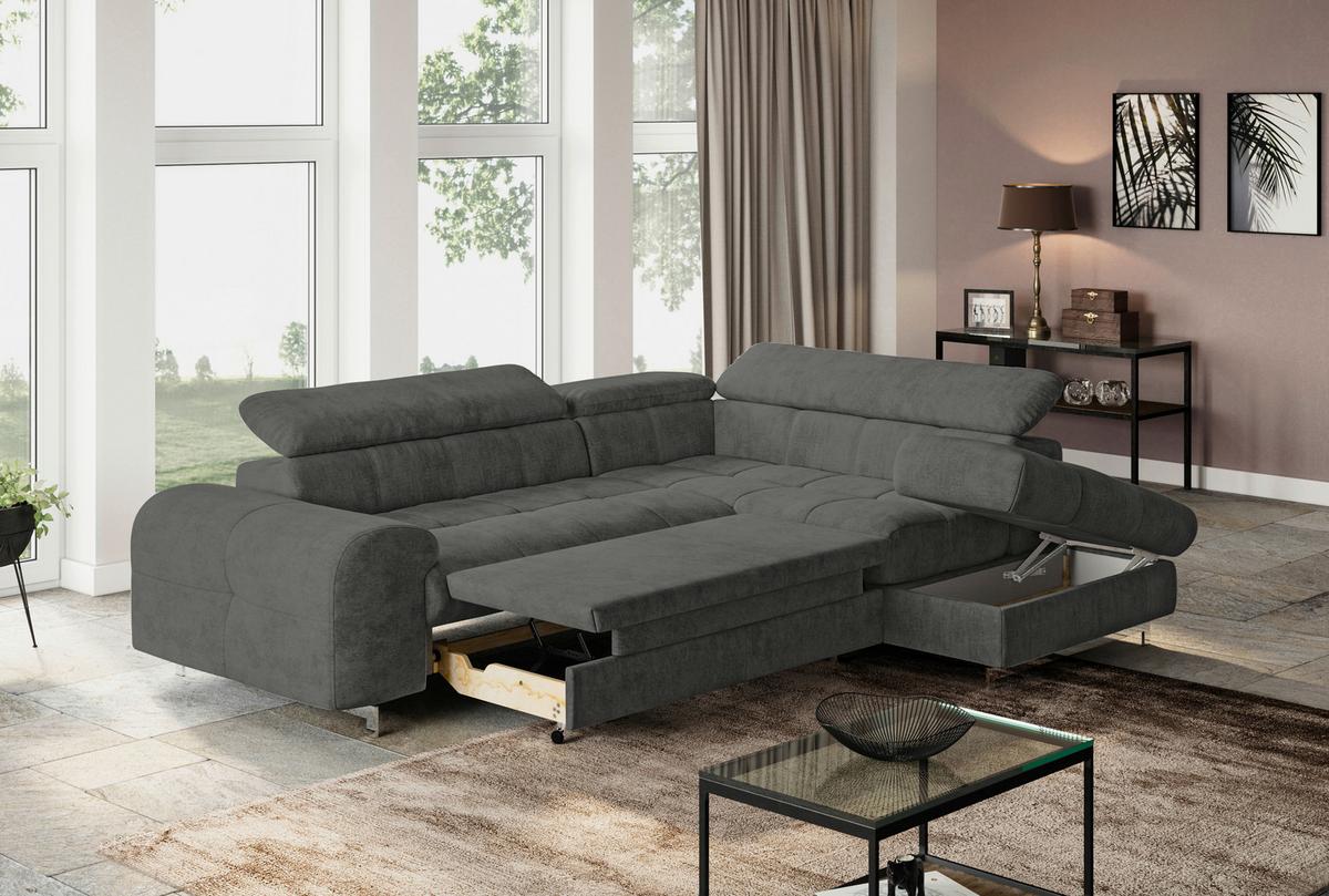 Ecksofa Mit Schlaffunktion Cloud + Anthrazit - Chromfarben/Anthrazit, KONVENTIONELL, Textil (257/206cm) - Livetastic