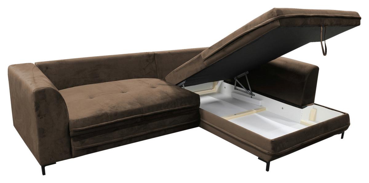 Eckschlafsofa Bello Braun Mit Schlaffunktion Ottomane Rechts - Schwarz/Braun, Design, Textil (277/187cm) - Livetastic