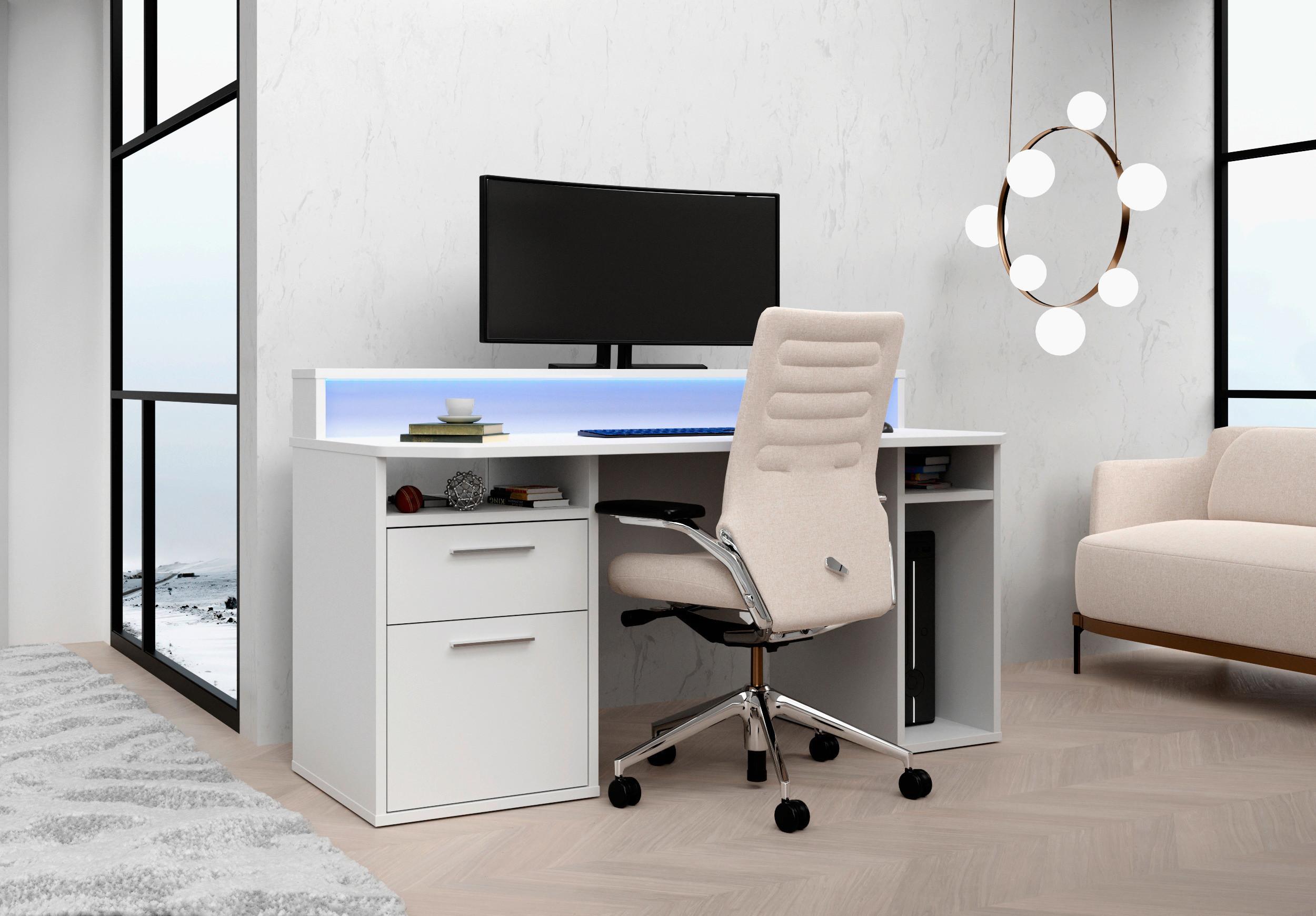 Gaming Tisch mit Stauraum und Aufsatz B 160cm H 91cm Tezaur - Weiß, MODERN, Holzwerkstoff/Kunststoff (160/91/72cm) - MID.YOU