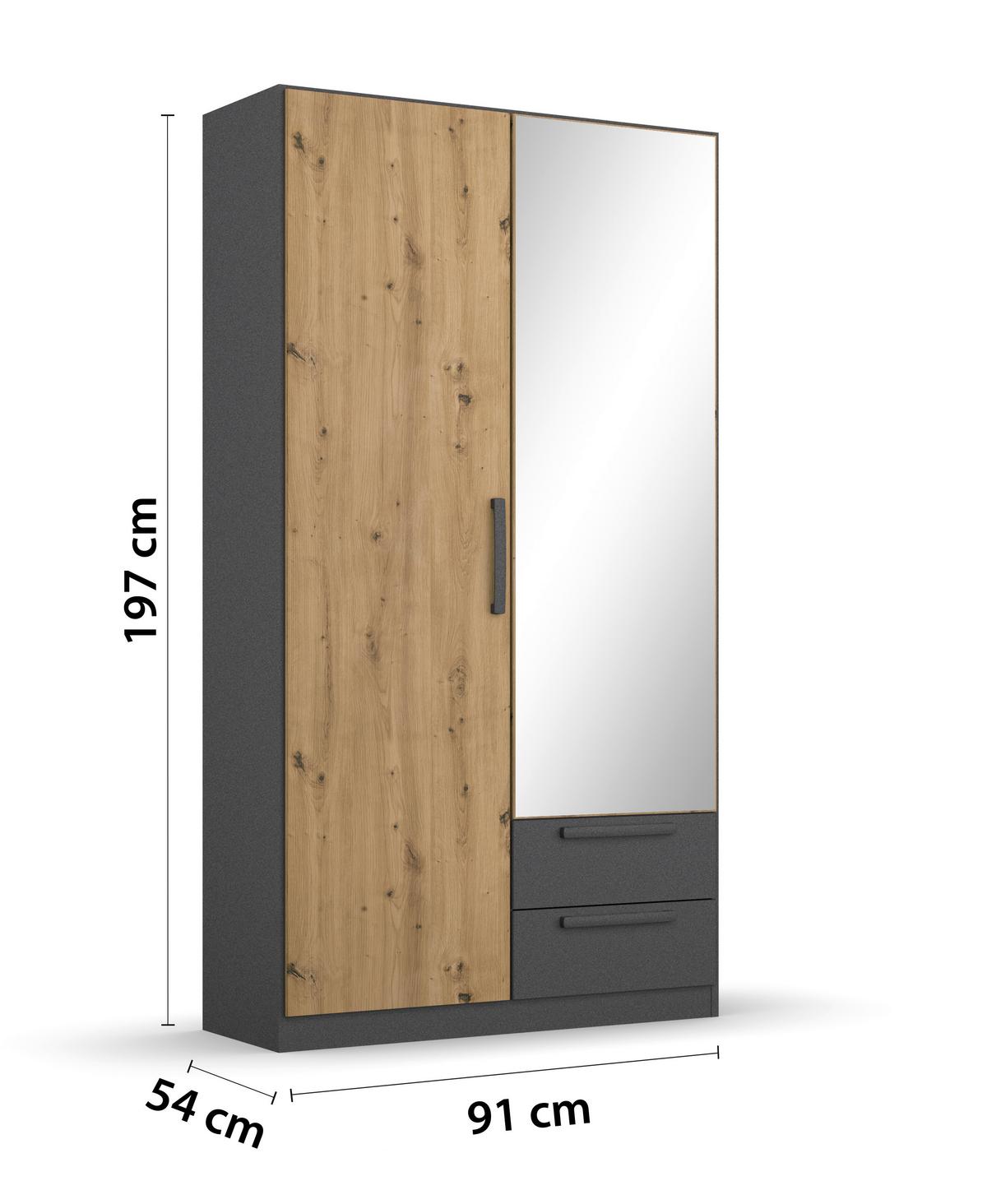 Drehtürenschrank Style-Up Eiche Artisan/Grau B: 91cm - Eiche Artisan/Grau, MODERN, Holzwerkstoff (91/197/54cm) - Rauch Möbel