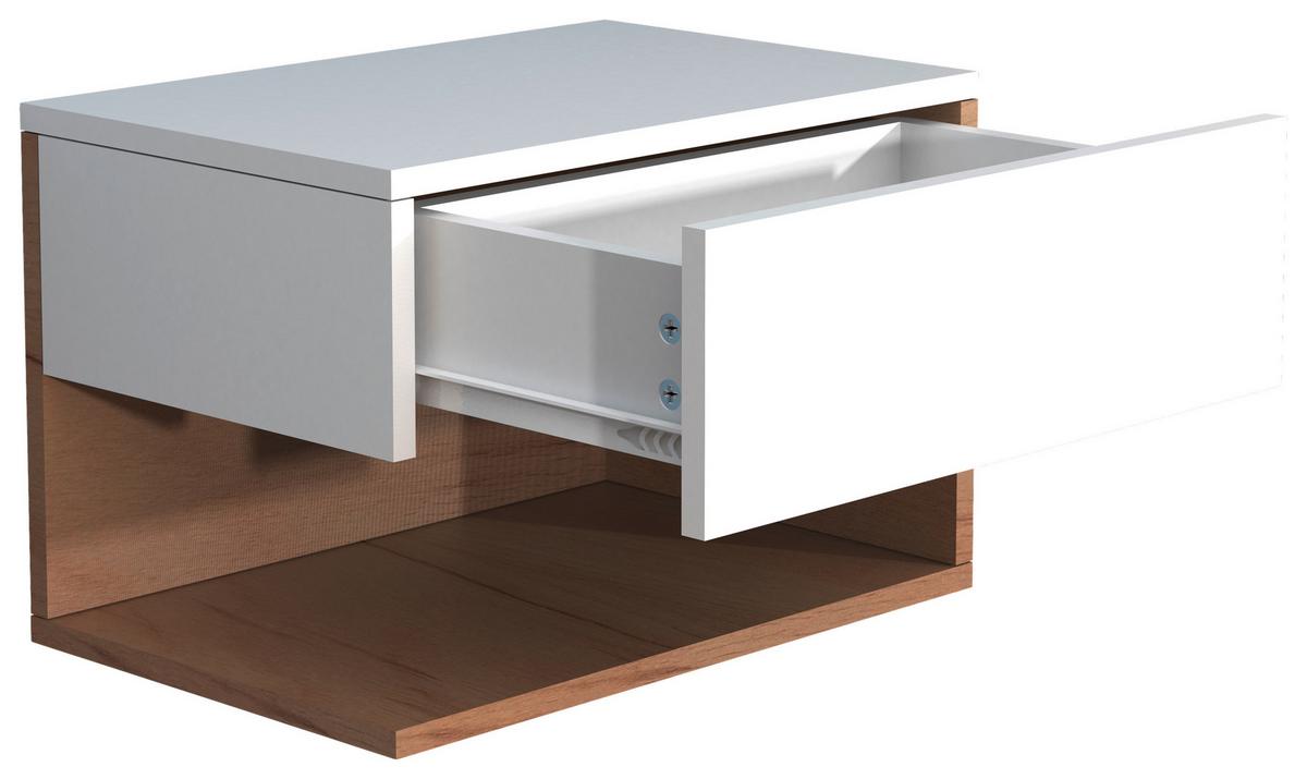 Nachtkästchen USAl XL B: 45 cm Weiß/Eiche Dekor - Eichefarben/Weiß, MODERN, Holzwerkstoff (45/30/32cm) - MID.YOU