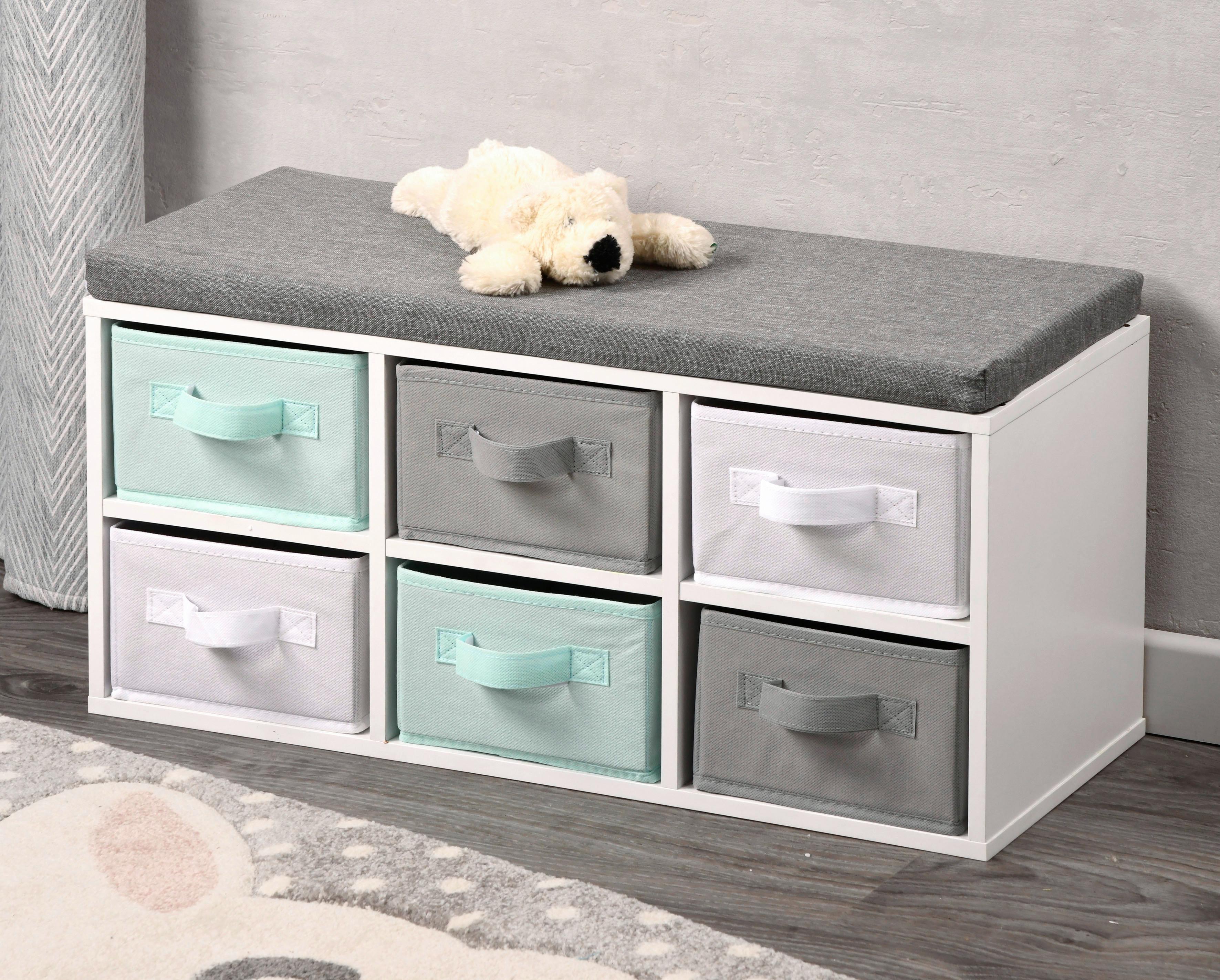 Kindersitzbank Grau / Türkis / Weiß Holz Dekor 68x29,5x33 cm - Türkis/Weiß, Basics, Holzwerkstoff (68/29,5/33cm) - Kesper